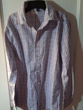 Van Heusen Purple and White Checked Dress Shirt Youth 10